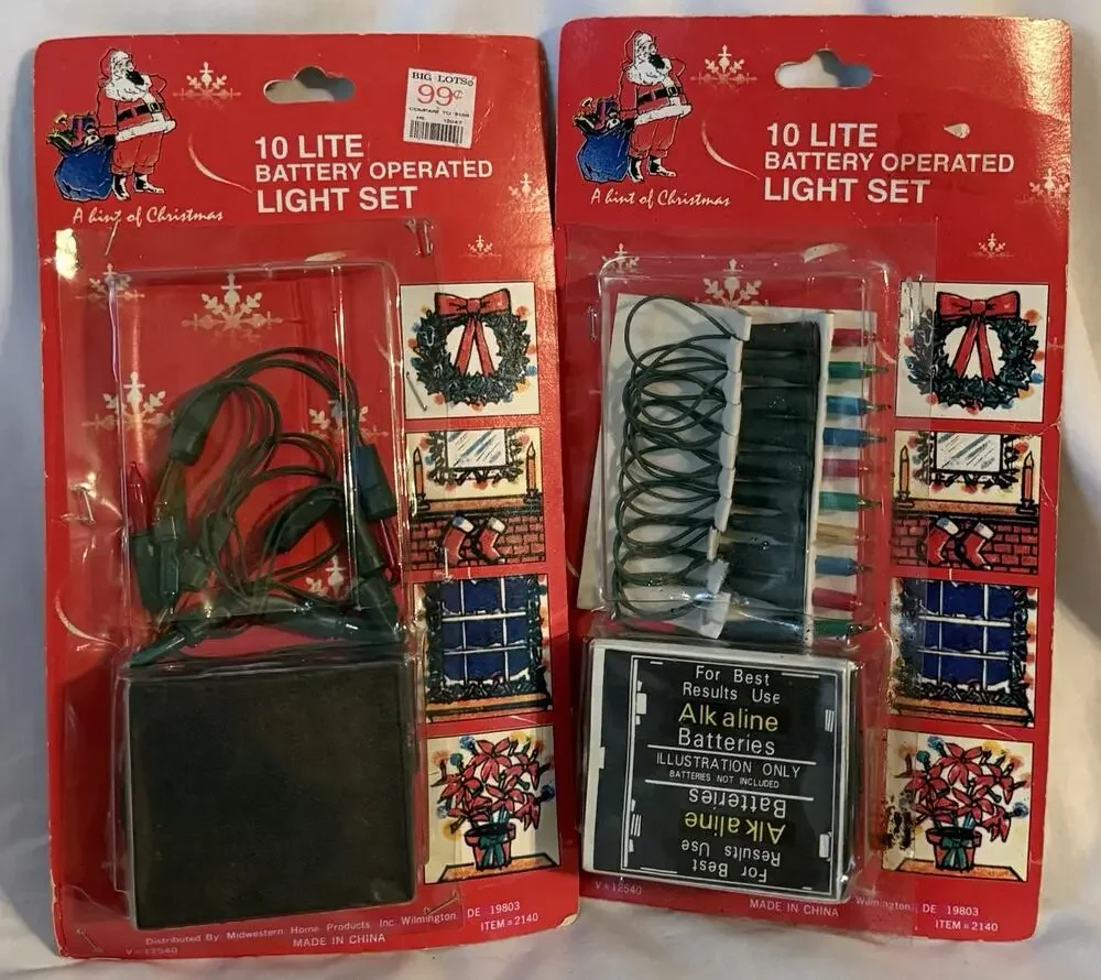 Lot/2 VTG NOS 10-Lite Battery-Operated Color Mini Christmas String Light Sets